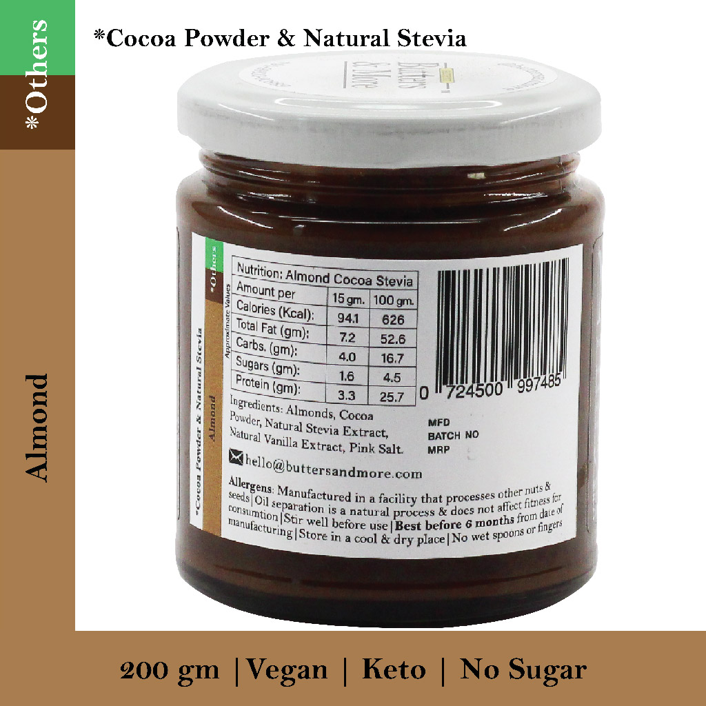 Butters & More Vegan Almond Butter with Dark Cocoa & Natural Stevia